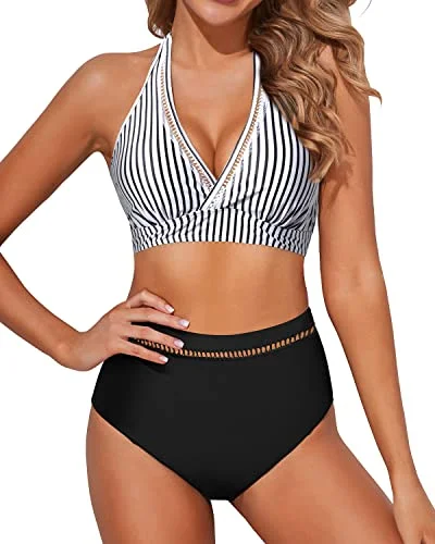 Fashionable, yet affordable women’s apparel Sexy Mesh V Neck High Waisted Bikini Sets For Women-Black And White Stripe Fashionable, yet affordable women’s apparel Sexy Mesh V Neck High Waisted Bikini Sets For Women-Black And White Stripe