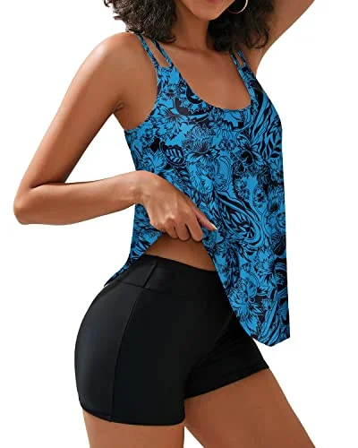 Refresh your wardrobe with trendy women’s apparel Women's U Neckline Tankini Tops & Boy Shorts Juniors Bathing Suit-Black And Tribal Blue Refresh your wardrobe with trendy women’s apparel Women's U Neckline Tankini Tops & Boy Shorts Juniors Bathing Suit-Black And Tribal Blue